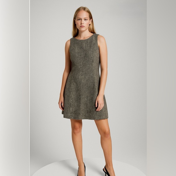 Custom-Tailored Dresses & Skirts - Custom-Tailored Black and Gray Wool Tweed Shift Sleeveless Dress